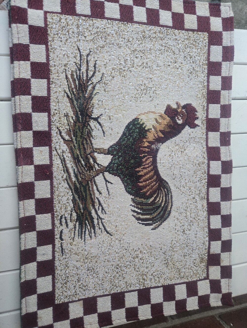 Decorative Rooster Cloth PlacementTapestry in Burgundy and Cream